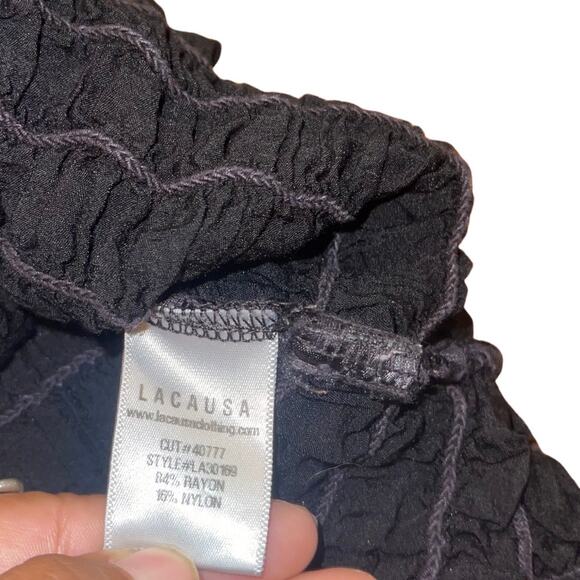 LACAUSA Smocked Midi Dress Cap Sleeve Bodice Size XS Stretch - Picture 3 of 4